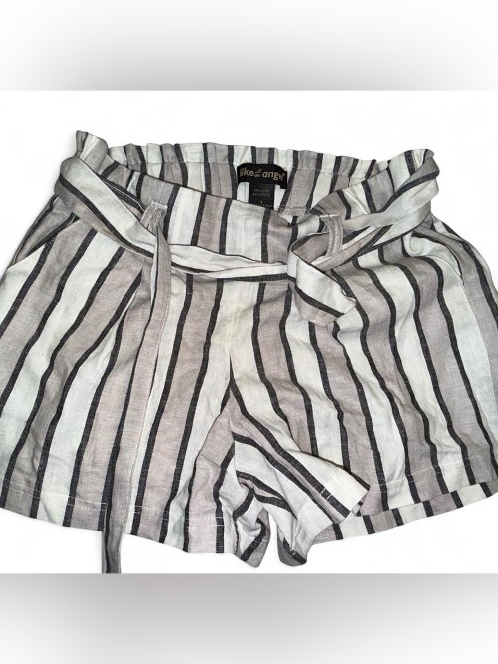 like an angel Gray and White Striped Tie-Waist Women's Shorts